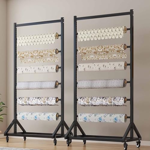 Stojak do przechowywania rolek z rólki niestandardowej - Heavy Duty Commercial Textile Rack z regulowanym prętem wiszącym, mobilny organizer stalowy na kółkach, ruchomy uchwyt do walców winylowych, ok