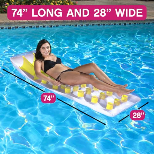 Image of Poolmaster Classic French Pocket Inflatable Swimming Pool Mattress Float for Adults, Yellow