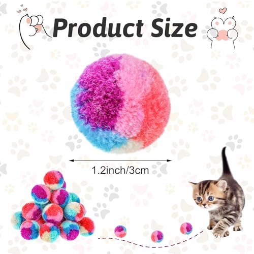 Bremorou 30 Stück Filzbälle Katzen Kleine Plüschbälle Regenbogen Katzenspielzeug Bälle Katzenbälle, Spielball Katzen, Bunt Katzenball, Weiche Katze Bälle, Interaktives für Haustierkatzen