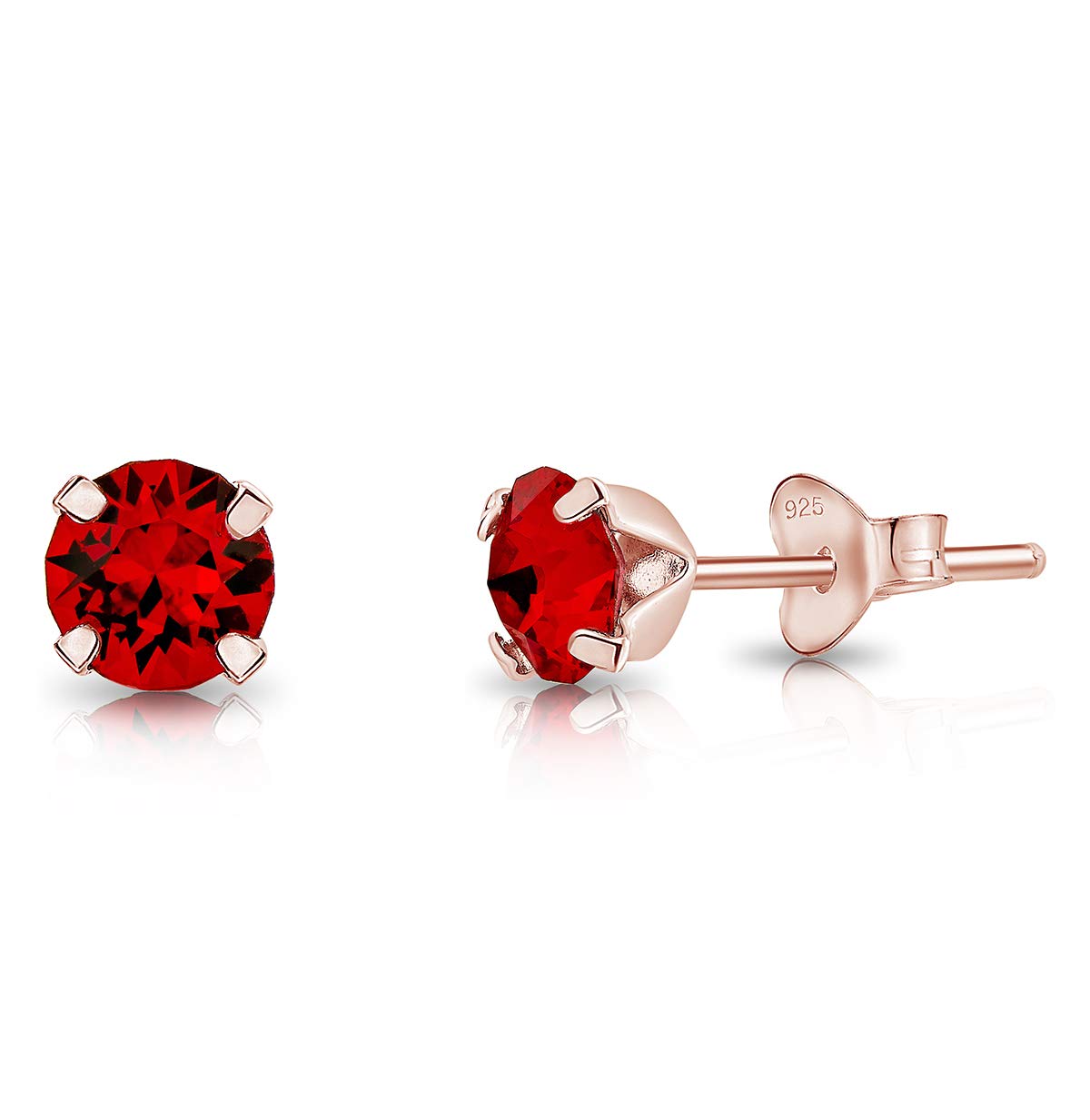 DTPsilverPendientes de Colores Mujer Plata de Ley 925, Chapados Oro Rosa con Cristales Swarowski 5 mm - Aretes Oro con Brillantes - Pendientes Pequeños Mujer