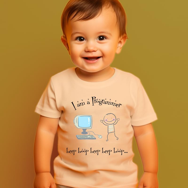 Image of KNITROOT Programmer Special, I Am A Programmer Beep Boop Beep Boop, T-Shirt, Unisex Baby Kids Half Sleeve Regular FIt 100% Cotton White Tshirt, Kids Cloths for Boys & Girls