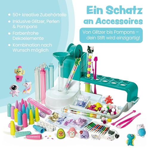Clementoni Idea Stift-Atelier mit über 50 Accessoires - DIY Stifte-Set mit über 50 Accessoires - Bastelset zum Stifte selber machen, Kreativspielzeug & Geschenk-Set für Kinder ab 6 Jahren, 59415
