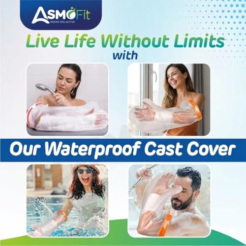 Image of Asmofit Waterproof Arm Cast Cover, Leakproof & Reusable Protection for Shower, Bath, Swimming | Shields Casts, Bandages, Surgical Dressings, Wounds | Durable for Hand, Wrist, Elbow, Finger, Burns - Adults