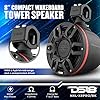 DS18 Hydro NXL-X8PRO/BK 8" Compact Wakeboard Tower Speakers with Hybrid Mid-Range & Compression Driver Loudspeaker, Integrated RGB LED Lights, 500 Watts, Speaker Cover Included – Pair