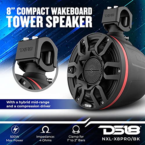 DS18 Marine Speakers Bundle - Waterproof BT Audio Receiver Rocker Switch with 2X 8 Compact Wakeboard Tower Speakers with Hybrid Mid-Range & RGB LED Lights - Great for Powersports, ATV UTV & Boats - image 4