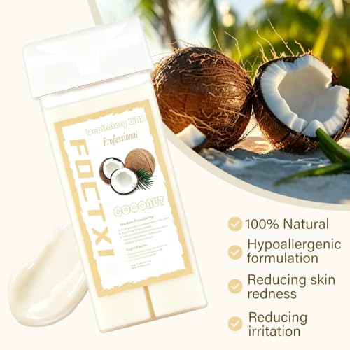 Image of Wax Roller Kit Ｗax Cartridge, Roll On Wax for Hair Removal, Roll on Ｗax, 4 Coconut Hair Removal Ｗax Cartridge and 10 Pack Cleaning Oil Wipes for Women