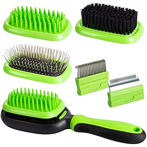 Pet Grooming Tool Dog & Cat Brush Kit - Deshedding & Dematting Undercoat Rake Comb, Rubber Massage & Bath Brush, Pin Brush, Bristle Brush - Long Short Haired Small Medium Large Pet Hair Management Cover