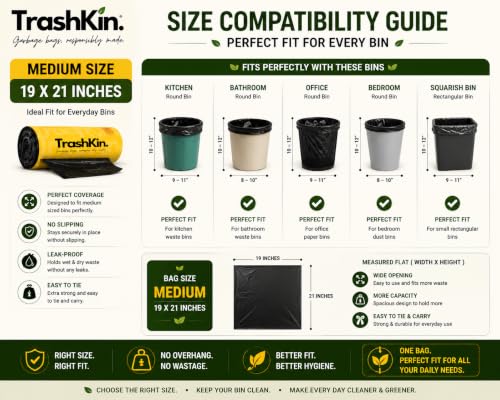 Image of Garbage Bags Medium 19x21 Inches, 180 Count, Black, 6 Rolls
