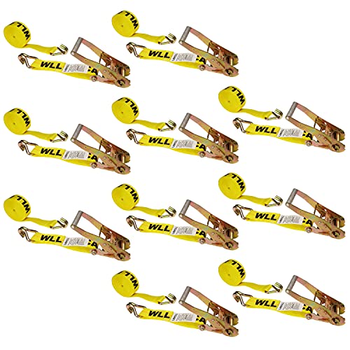 US Cargo Control Ratchet Straps - 2 Inch x 30 Foot Ratchet Straps - 2 Inch Ratchet Straps - Yellow Ratchet Straps - Tiedown Straps with Double J Hooks - Wire Hook Ratchet Strap 10 Pack