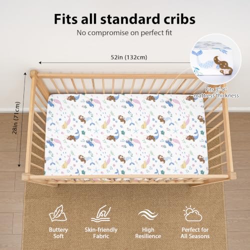 Image of Baby Crib Sheets Girl, 3 Pack Toddler Bed Sheets Fitted for 52 inchx28 inch Standard Crib and Toddler Mattresses, Super Soft Microfiber Purple Mermaid