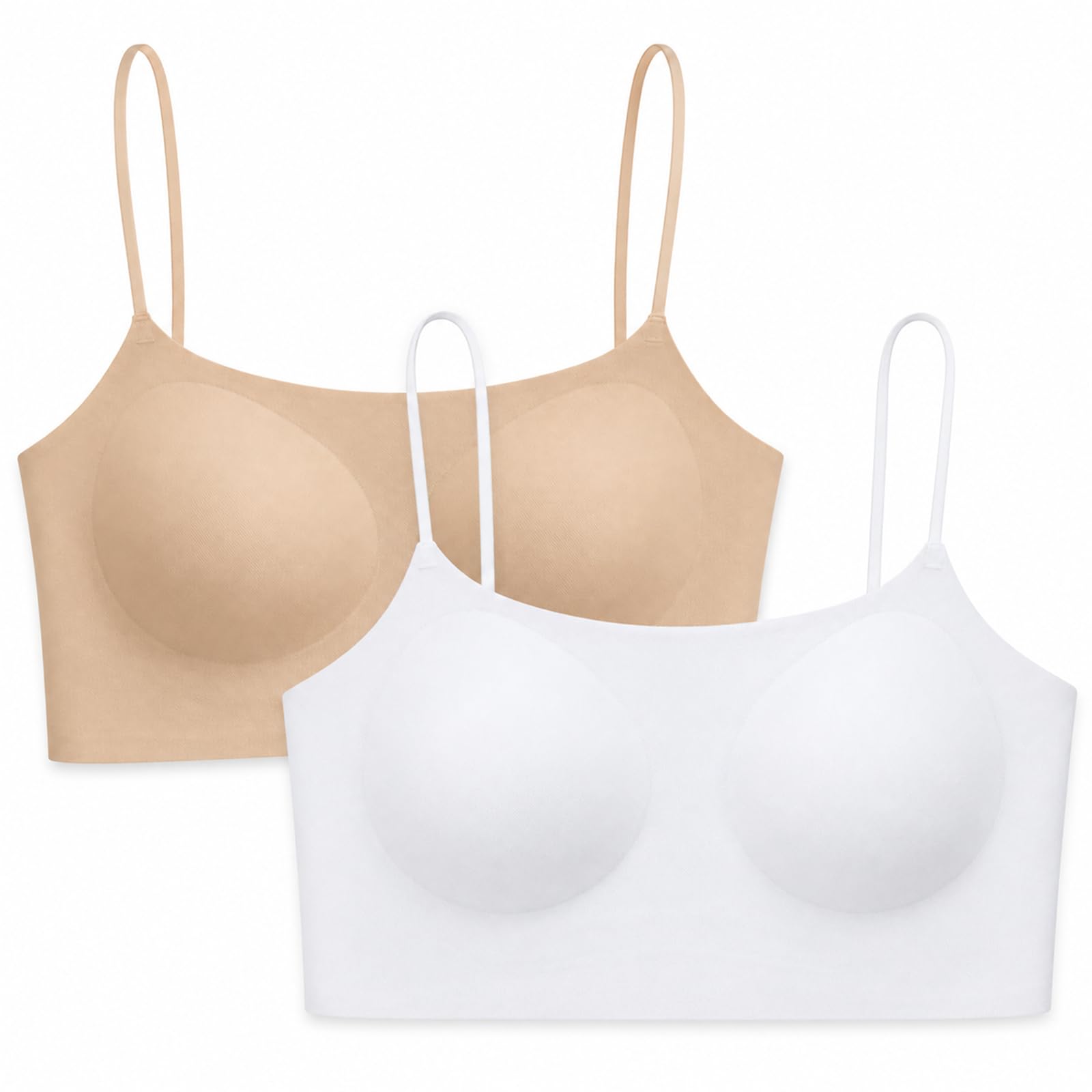 Reggiseno senza ferretto da donna (confezione da 2) reggiseno invisibile e | Coppe modellate sottili, vestibilità pull-on, scollo rotondo, retro in rete, tutti i giorni, viaggi e lounge