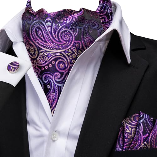 Image of Dubulle Paisley Floral Ascot for Men Self Tie Mens Cravat and Pocket Square Cufflinks Wedding