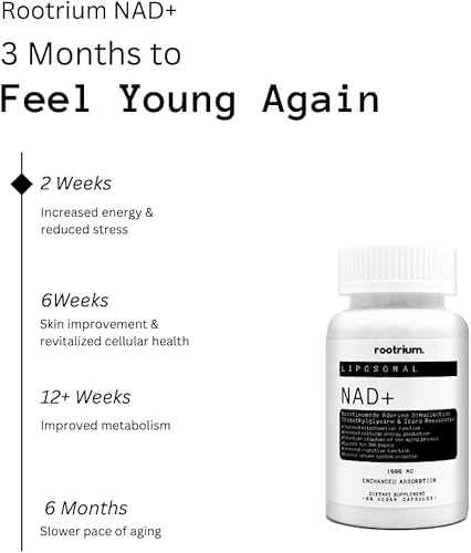 Miniatura 5 de Rootrium NAD+ liposomal 1000 mg con resveratrol y TMG  Energía mejorada tres en uno, reparación de ADN y fórmula antienvejecimiento  Mejora la