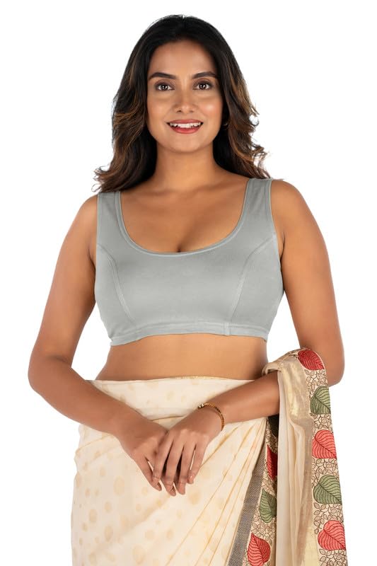 Image of Abhi Cotton Readymade Saree Blouse for Women- Sleeveless, U-Neck, Regular-fit, Stretchable, Pull-on Style