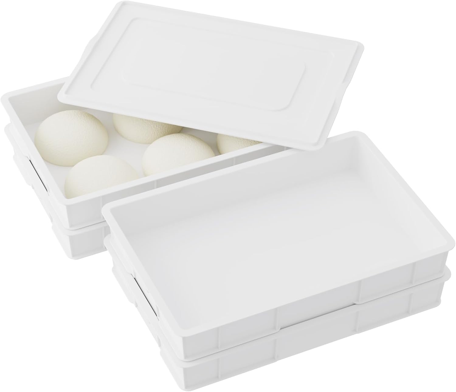 4 Pack Plastic Pizza Proofing Dough Tray, White Stackable Bread Dough Proofing Box with Lid