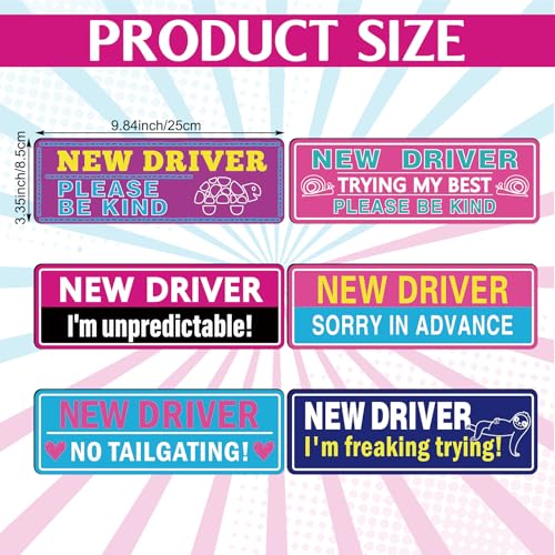 Image of Kingdder 6 Pcs New Driver Magnet for Car Magnetic Removable Novice and Student Driver Safety Stickers Girly Pink Please Be Kind Reflective Sticker for Funny Accessories Bumper