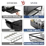 SNTD Dish Drying Rack for Kitchen Counter - Large Dish Rack with Drainboard, Rustproof Dish Drainer with Utensil Holder for Sink, Black - Image 3
