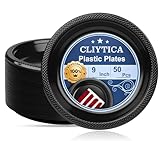 CLIYTICA Black Plastic Plates for Party,9 Inch 50 Count Disposable Dinner Plates for Birthday Picnic BBQ Wedding