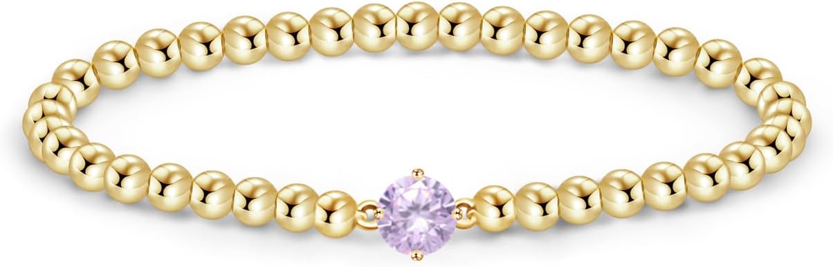 Free bird Birthstone Beaded Bracelet for Women Dainty 14K Gold Plated Stretchable Beaded Bracelet Hypoallergenic Waterproof Trendy Stackable Bracelet Birthstone Jewelry Gift for Birthday Christmas Valentine's Day