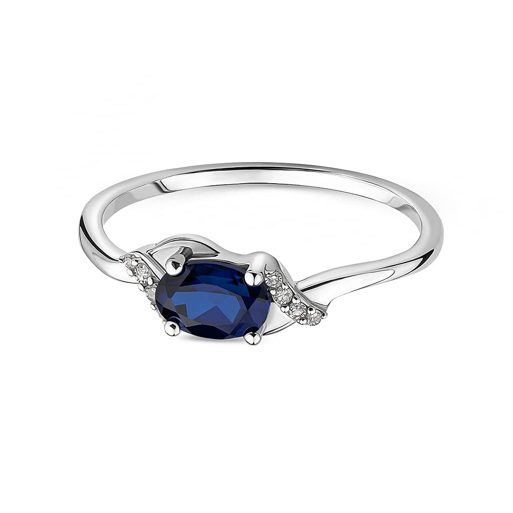 Orovi - Anillo de compromiso de oro blanco con 8 diamantes brillantes de 0,03 quilates y piedra preciosa/piedra de nacimiento zafiro/esmeralda anillo de oro de 9 quilates (375)