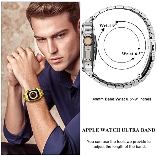 Image of SUPLINK Stainless Steel Case with Band Compatible with Gold Apple Watch Ultra 2 Bands / 1 / Apple Ultra Watch 3 Bands Men, Metal Rugged Protective Bumper for iWatch Bands 49mm