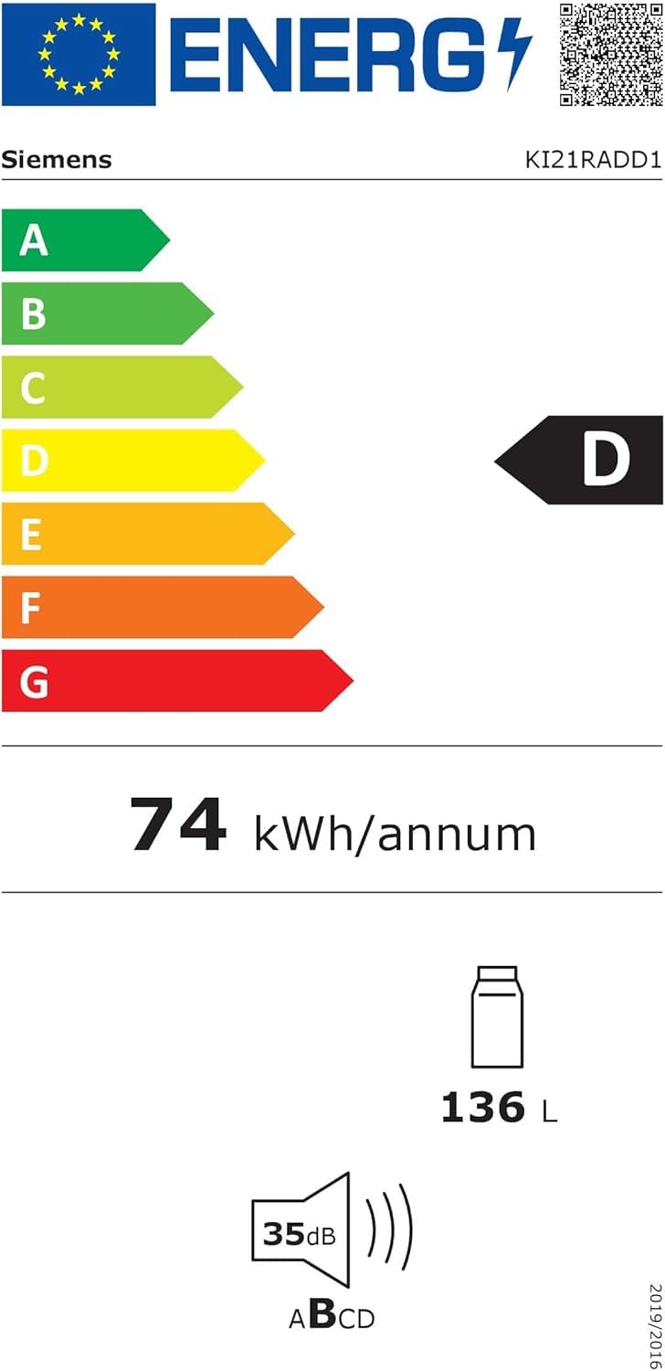 Siemens KI21RADD1 Einbau-Kühlschrank iQ500, Made in Germany, integrierbarer Kühlautomat ohne Gefrierfach 87,4x56 cm, 136L Kühlen, hyperFresh Box, LED-Beleuchtung, superCooling, autoAirflow