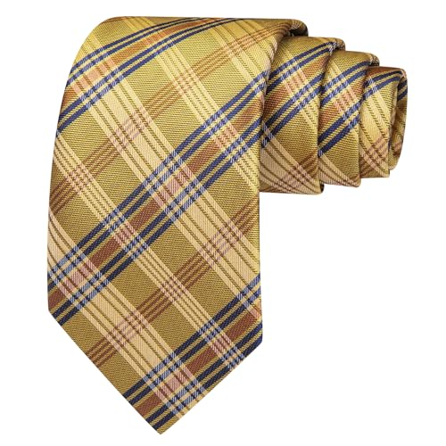 Image of Barry.Wang Plaid Ties Check Mens Necktie Set with Handkerchief Cufflinks Classic Stripe