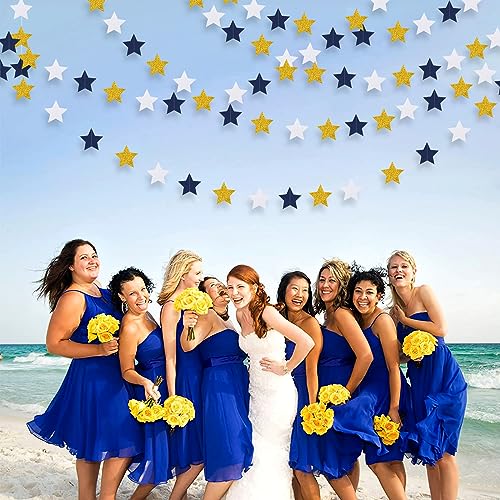 Image of Navy-Blue White-Gold Party-Decorations Birthday Garland - 62ft Twinkle Little Star Hanging Streamers Banner,Wedding Bachelorette Bridal Baby Shower Graduation Decor Hugtmr