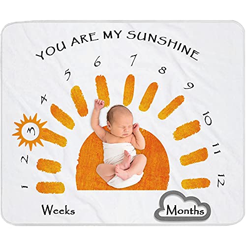 Baby Monthly Milestone Blanket Girl Boys, Personalized Newborn Month Blanket Gender Neutral, Sunshine Boho Nursery Decor Photography Background Prop, Growth Chart Blanket, Gift For Baby Shower, 45X40 #TOP4