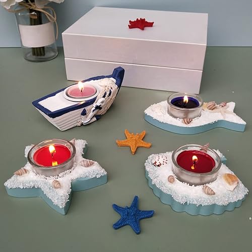 Miniatura 3 de ARTIBETTER Decoración para el hogar, 2 uds., portavelas náuticos, estrellas, pescado, té, candelabro, candelabro, manto, decoración para salas