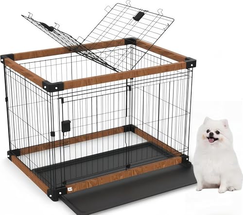 TUIYIDUO 犬ケージ ペットケージ 犬 サークル 幅95x奥行70x高さ70cm 折りたたみ可能 屋根付き トレー付き 掃除簡単 適用小型/中型/大型犬 脱走防止 室内外兼用 日本語説明書付き-ZFH