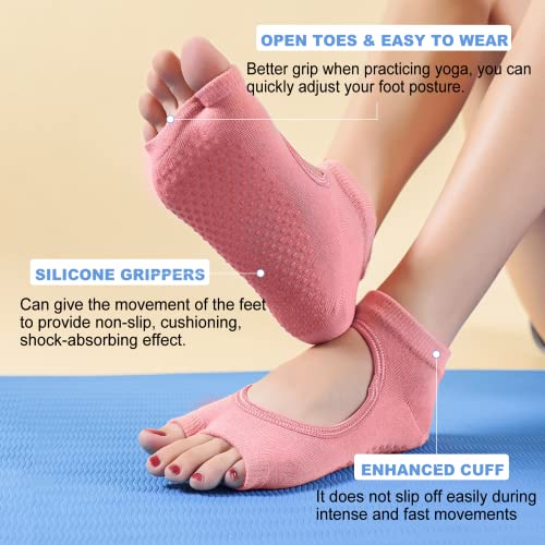 Caidienu 4 Pairs Pilates Toeless Socks Non Slip Grip Barre Ballet Yoga Socks For Women, Anti Skid Cotton Socks For Dance #TOP2