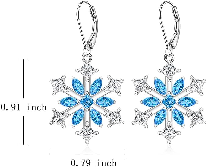 Snowflake Earrings for Women Dangle Womens Christmas Earrings Dangling Sterling Silver Snowflake Earrings Blue Leverback Winter Xmas Gifts - Image 8