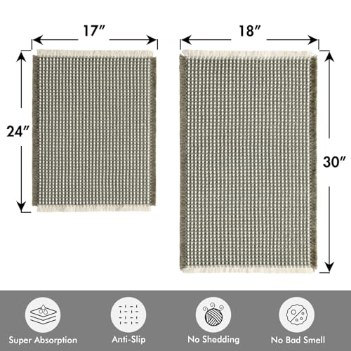 MIULEE Set of 2 Waffle Bathroom Rugs Green&Cream Bath Mat 17"x24"+20"x32" by MIULEE - Used condition - Image 2