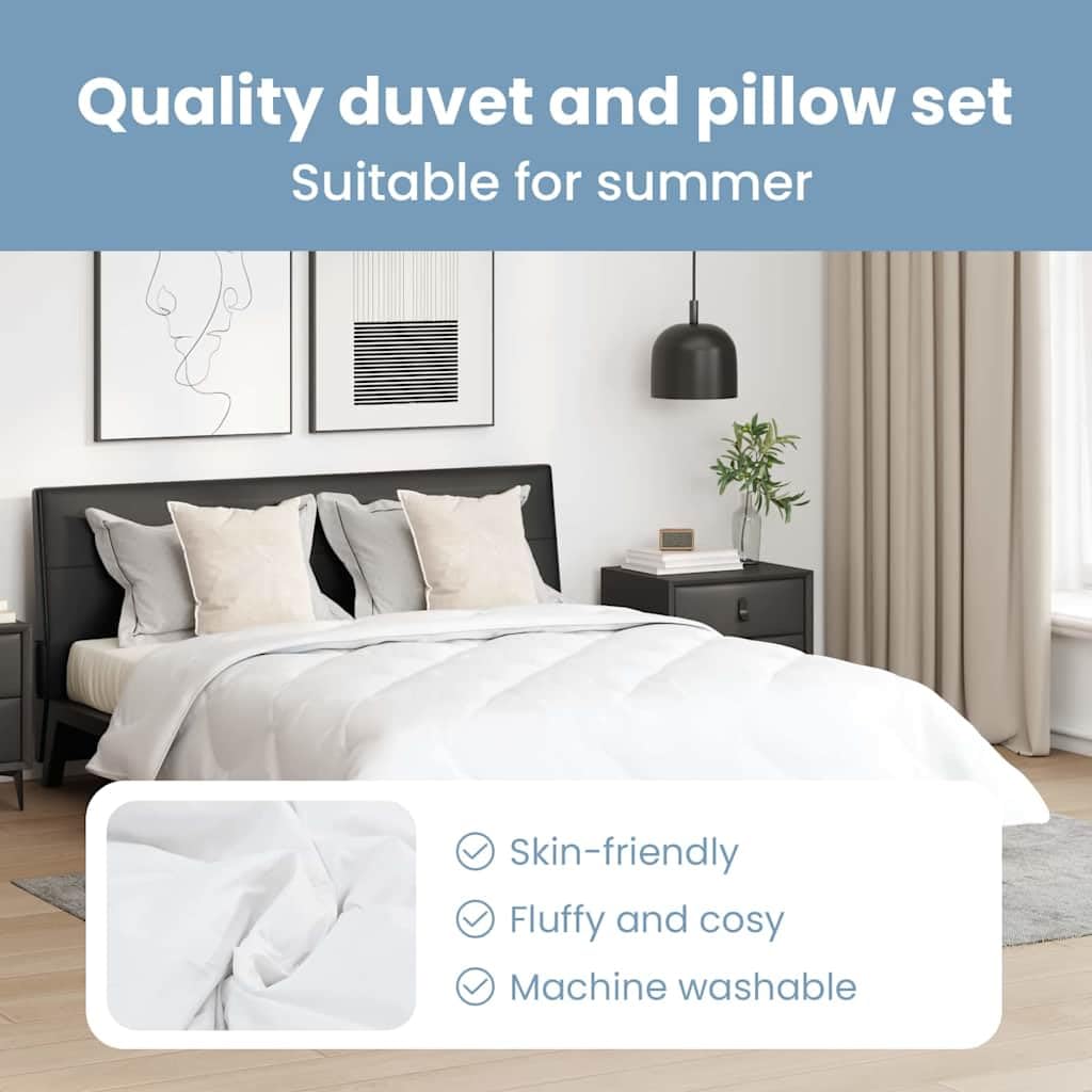 vidaXL Bettdecke mit Kissen 3 pcs Weiß Mikrofaser, Schlafzimmer Deko, Luxuriöses Bettwäsche-Set, Weiche Mikrofaser, Frische Heimtextilien für einen gemütlichen Schlaf