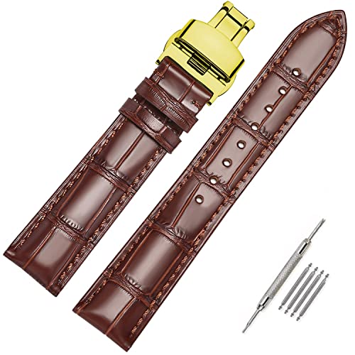 Image of Moran Genuine Leather Band Alligator and Cowhide Replacement Deployment Buckle Watch strap18mm to 24mm Crocodile Leather Strap for Men's and Women's