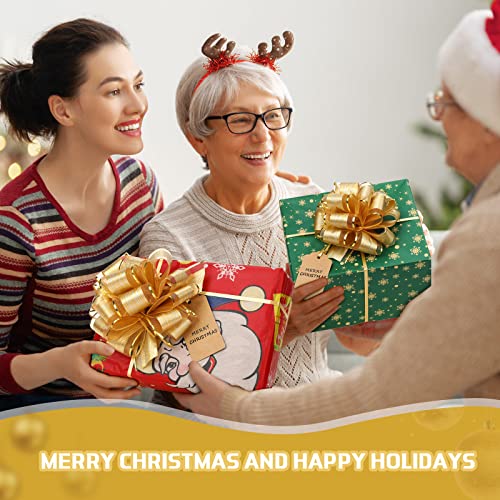 20 Pcs Pull Bow Gold Wrapping Pull Bows With 20 Piece Kraft Paper Tags Brown Gift Tags For Gift Wrapping Christmas Birthday Wedding Baskets Decoration, 6 Inches Diameter #TOP4