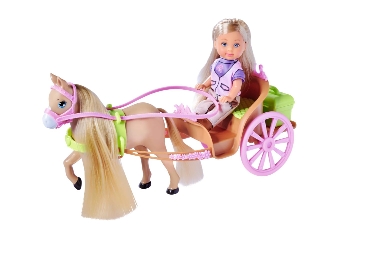 Simba 105733649 Evi Love Horse Carriage, Toy Doll Sits in Horse Carriage with Horse, Accessories, Secret Compartment in the Carriage, 28 cm, from 3 Years