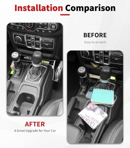 Image of JWWY Gear Shift Storage Box for 2018-2026 Jeep Wrangler JL /JLU & Gladiator JT 4xe, Center Console Organizer & Trunk Storage, Split-Type Interior Storage Tray Accessories Black