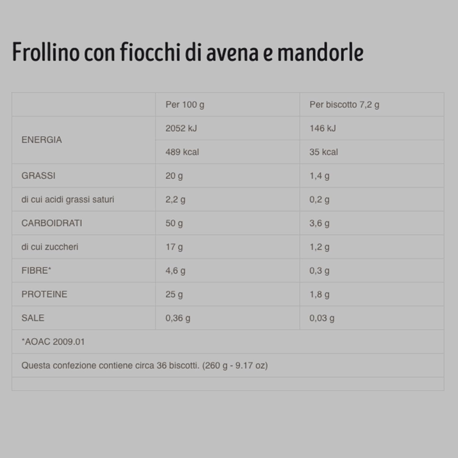 Misura Biscotti con Mandorle e Fiocchi di Avena, Ricchi di Proteine Vegetali 25%, Confezione da 10 Pezzi da 260g