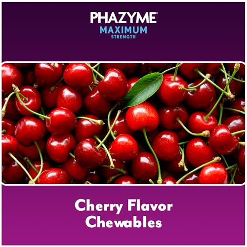 Image of Phazyme Maximum Strength Gas & Acid Relief, Works Fast, Cherry Flavor, 24 Count, Chews to Quickly Eases Bloating, Pressure & Discomfort