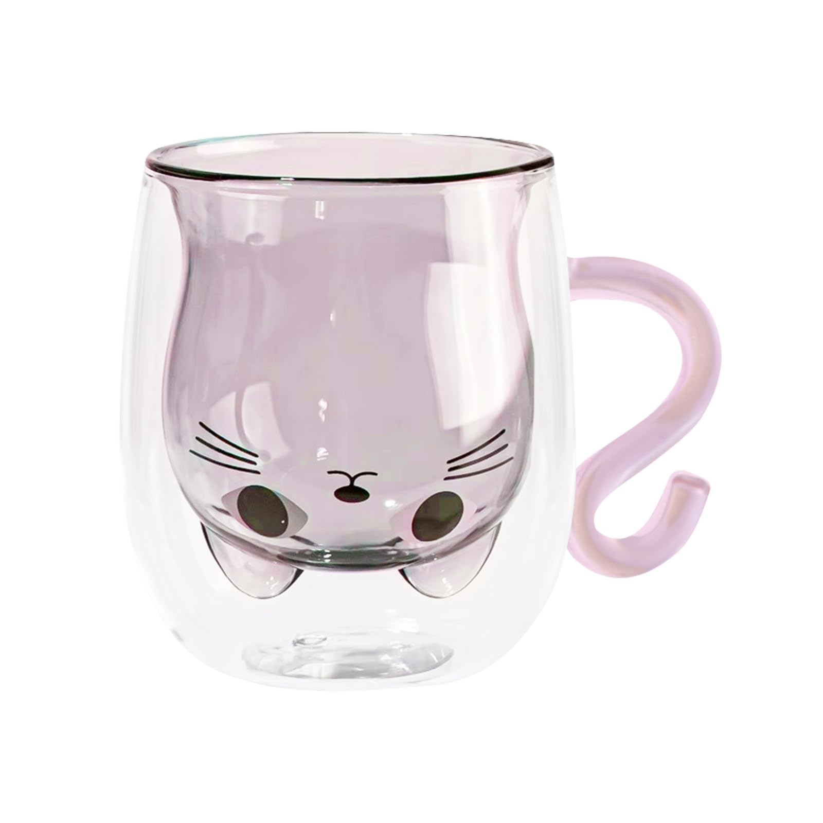 Cute Cat Mug,Cat Tea Coffee Cup with Handle,Milk Cup Double Wall Insulated Glass,Double Wall Insulated Glass Tea Cup,Cute Coffee Mug Double Wall Glass Tea Cup,Cute Coffee Milk Tea Glass Cup