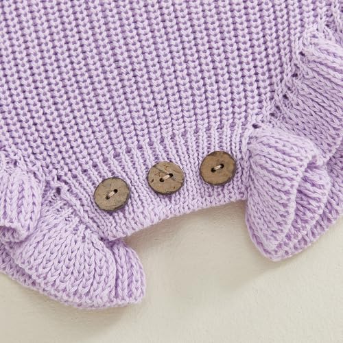 woshilaocai Baby Girl Ruffle Sweater Knitted Romper Long Sleeve Newborn Sweatshirt Clothes (3 Months,Lilac)4