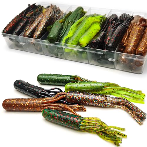 VMSIXVM Tube Baits Tube Worms for Bass Fishing, 60 Pcs, 3.5 Inch