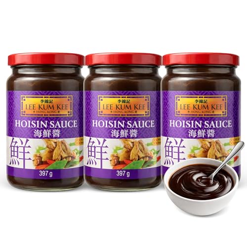 Salsa Hoisin, salsa Lee Kum Kee, Sabor Dulce y especiado, con notas de soya fermentada y ajo, Contiene Gluten, Para Salteados estilo asiático, dim sum, rollitos primavera, Contiene 3 botes de 397 g