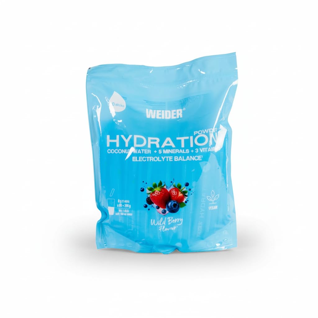 Mezcla de Electrólitos con Agua de Coco, Minerales y Vitaminas - Sabor Frutos Silvestres - 60 Sticks de 6g (360g) - Hidratación Vegana de Nivel Superior para Deportistas - Weider - NEXU