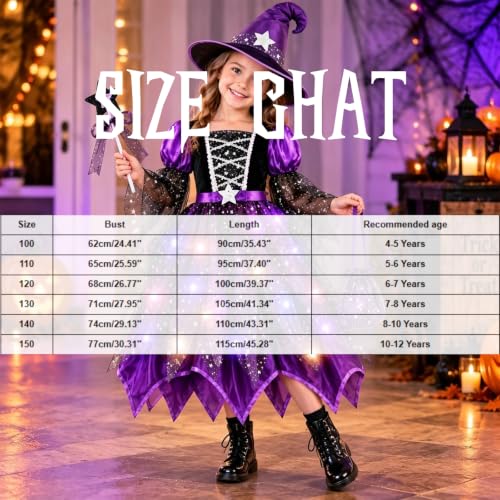 XINJUJILYLYM Toddler Witch Costume,Witch Costume for Girls Kids Light up Witchy Dress with Hat Wand Handbag for Toddler Halloween Cosplay Party Baby Cute Gothic Costumes 2026,Purple,110 - image 4