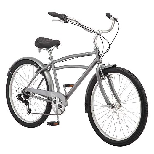 Schwinn Huron Adult Beach Cruiser Bike, Featuring 17-Inch/Medium Steel Step-Over Frames, 7-Speed Drivetrains, Grey