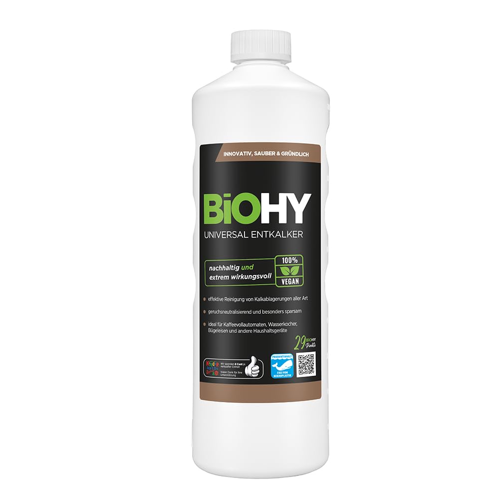 BiOHY Universal Entkalker (1L) | Konzentrat für Kaffeemaschinen, Wasserkocher, Glaskannen & Haushaltsgeräte | Starker Kalklöser auch für Glas- & Edelstahlflächen