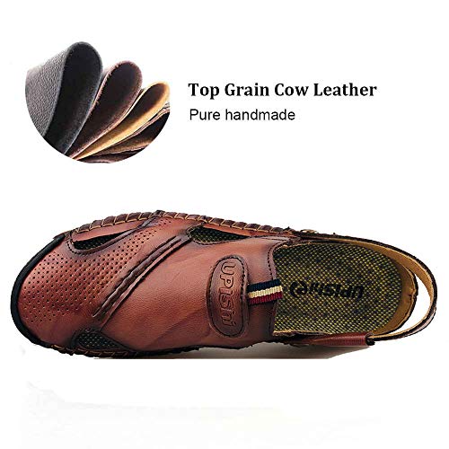 UPIShi Mens Closed Toe Casual Leather Strap Athletic Beach Outdoor Adjustable Sandals Fisherman Shoes2